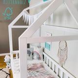 Hausbett Kinderbett Jugendbett 90x200 cm mit Matratze (optional) mit Rausfallschutz & Lattenrost weiß 200 x 90 für Mädchen und Jungen