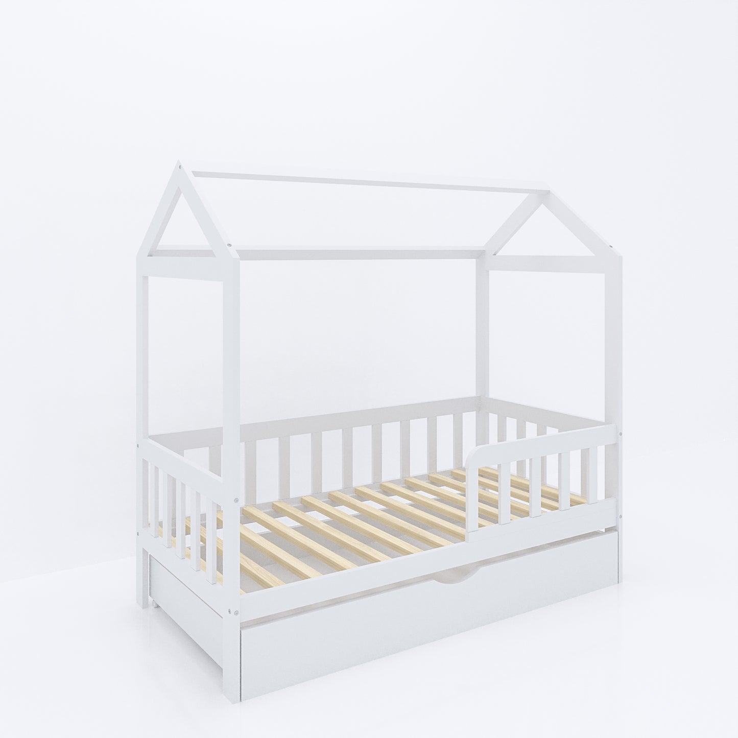 Lit cabane lit enfant lit enfant 90x200 cm avec matelas (en option) avec protection antichute et sommier à lattes blanc 200 x 90 pour filles et garçons