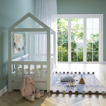 Lit cabane lit enfant lit enfant 90x200 cm avec matelas (en option) avec protection antichute et sommier à lattes blanc 200 x 90 pour filles et garçons