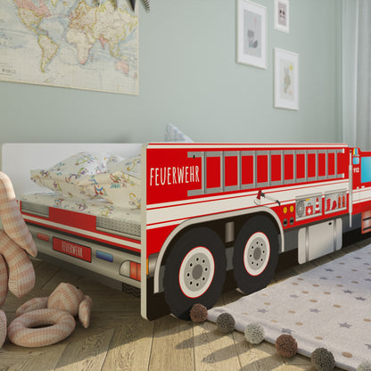 Autobett Kinderbett Jugendbett 70x140 | 80x160 cm mit Rausfallschutz und Matratze (optional) Feuerwehr Kinder Spielbett