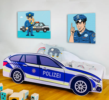 Autobett Kinderbett Jugendbett 70x140 | 80x160 cm mit Rausfallschutz und Matratze (optional) | Polizei