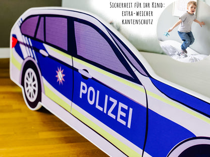 Autobett Kinderbett Jugendbett 70x140 | 80x160 cm mit Rausfallschutz und Matratze (optional) | Polizei