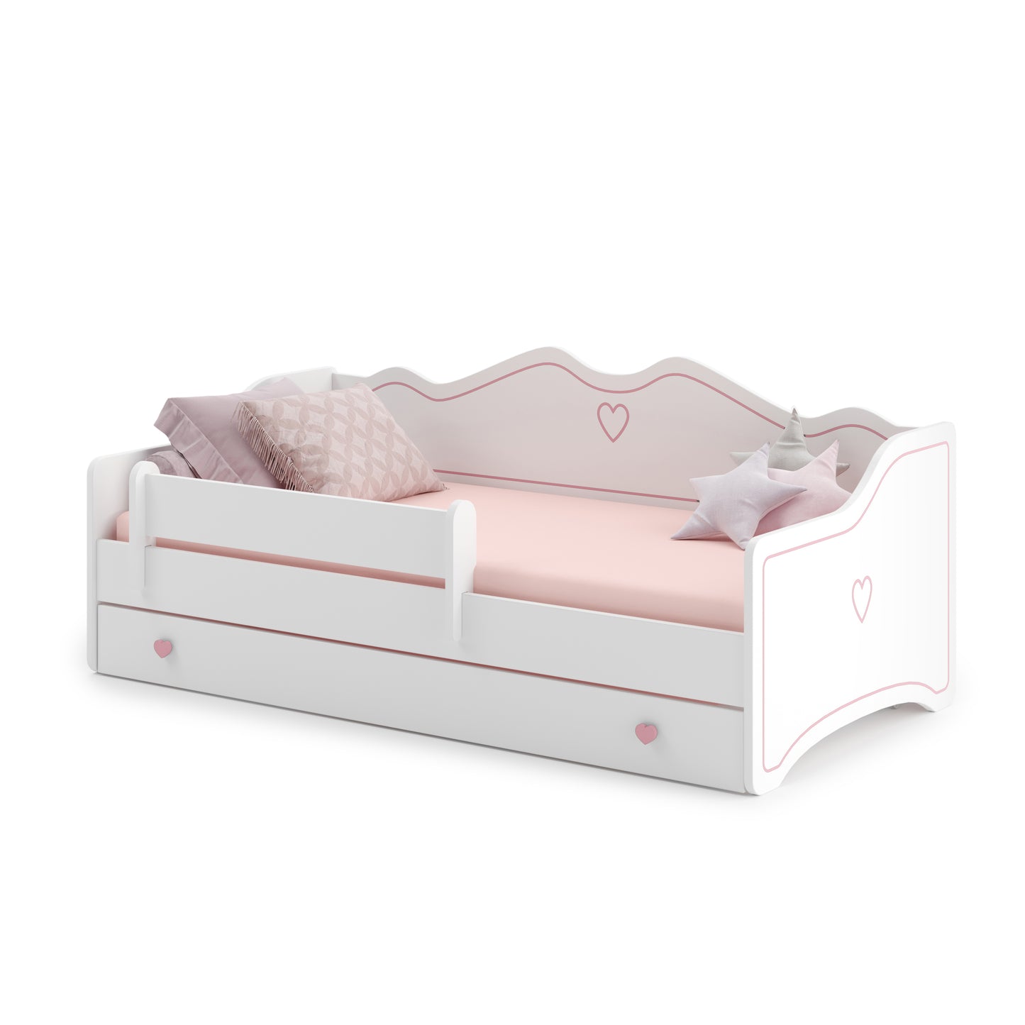 Lit enfant lit jeune fille 80x160 | 80x180 cm avec matelas antichute et tiroir | Canapé enfant princesse convertible en lit rose ou gris blanc