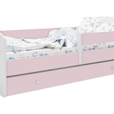 Lit enfant 70x140 | 80x160 cm avec matelas et tiroir, protection antichute &amp; sommier à lattes en blanc et avec motifs (pompiers, police, princesse, dinosaure...) pour garçons et filles