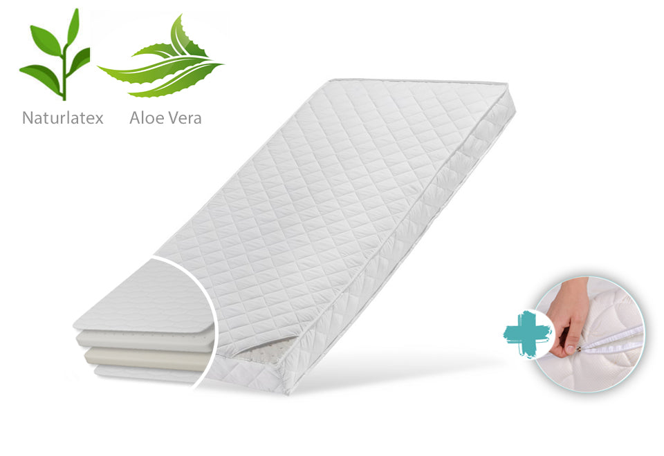 Matelas enfant 60x120 | 70x140 | 80x160 | 80x180 | 90x200 cm LATEX ROYAL avec housse à l'aloe vera et deux degrés de dureté, 10 cm de hauteur, matelas enfant pour lit bébé, poids corporel jusqu'à 60 kg