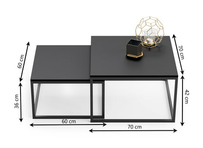 Lot de 2 tables basses 42 cm et 36 cm de haut, table d'appoint design loft, gigogne 2 en 1, surface anti-rayures, salon