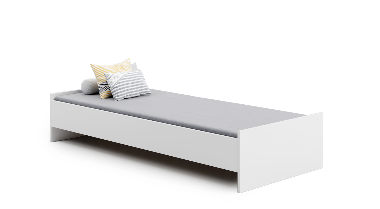 Lit enfant lit d'adolescent 90x200 cm blanc ou naturel avec matelas (en option) et sommier à lattes, bois MDF, lit d'appoint "Made in Europe"