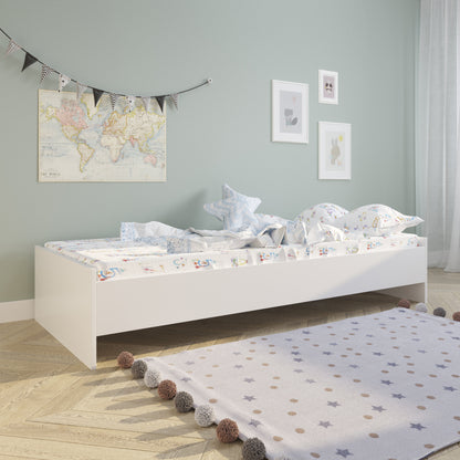 Lit enfant lit d'adolescent 90x200 cm blanc ou naturel avec matelas (en option) et sommier à lattes, bois MDF, lit d'appoint "Made in Europe"