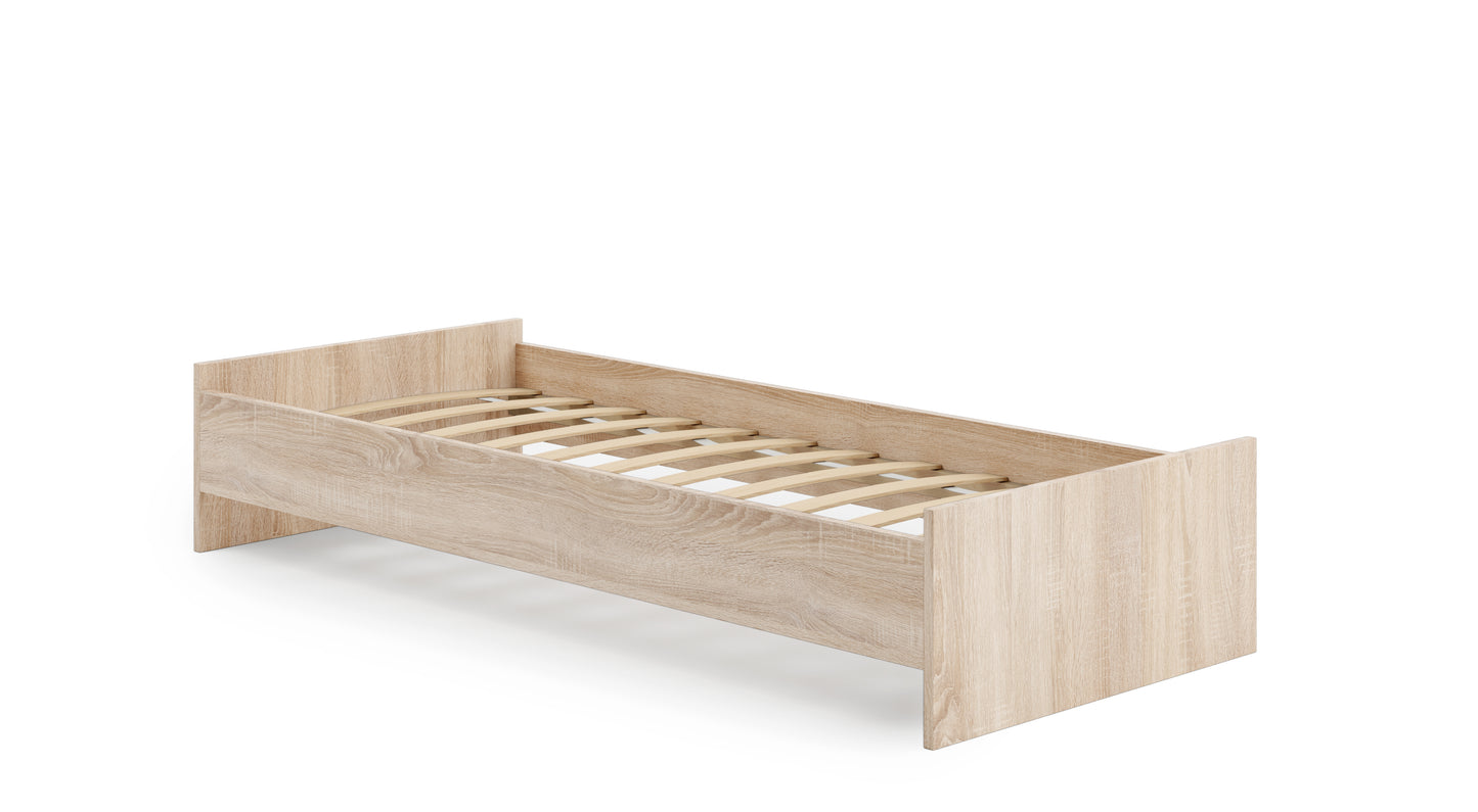 Lit enfant lit d'adolescent 90x200 cm blanc ou naturel avec matelas (en option) et sommier à lattes, bois MDF, lit d'appoint "Made in Europe"