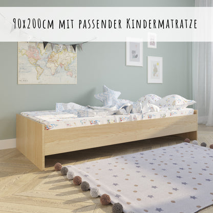 Kinderbett Jugendbett 90x200 cm weiß oder natur mit Matratze (optional) und Lattenrost, MDF-Holz, Gästebett "Made in Europe"