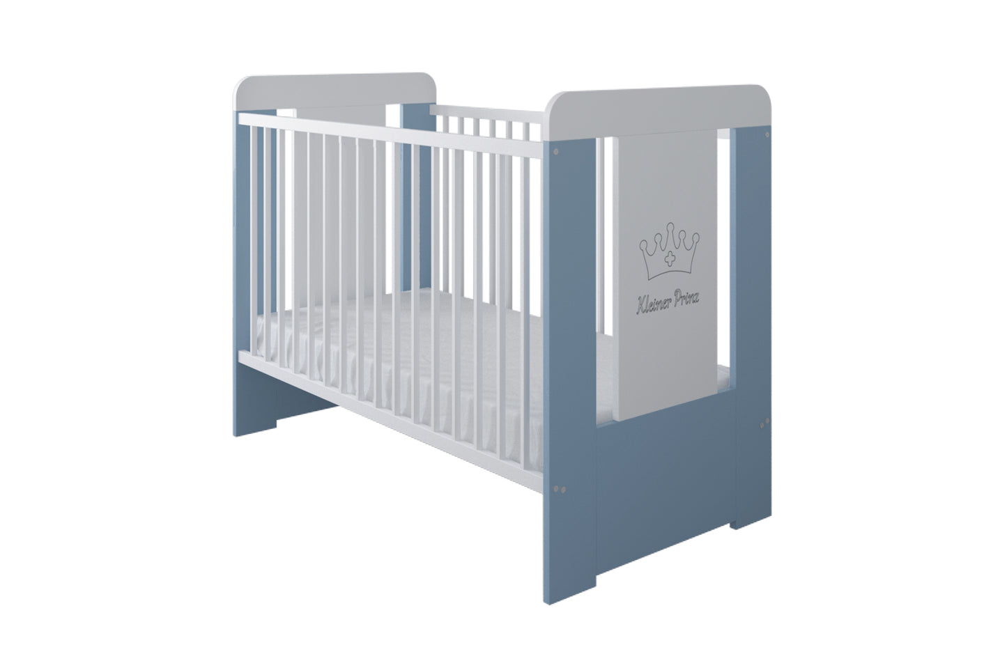 Babybett Gitterbett mit Teddybär, Prinzessin ode Prinz Gravur 60x120 mit Matratze (optional) höhenverstellbar | herausnehmbare Sprossen weiss Made in Europe