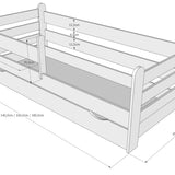 Kinderbett 80x160 | 80x180 | 90x200 cm mit Matratze (optional), Rausfallschutz, Schublade & Lattenrost in weiß Mädchen Jungen Bett