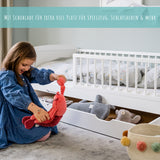 Lit enfant 140x70 cm avec matelas (en option), sommier à lattes, tiroir et protection antichute en bois massif blanc - 70 x 140 taille parfaite après lit bébé