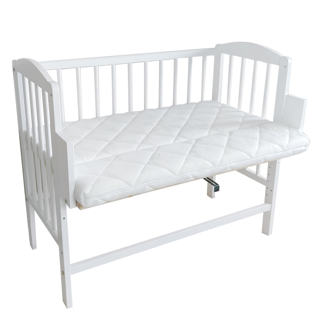 Lit d'appoint pour lit bébé 90x40 cm avec matelas, convertible en 90x55 cm, hauteur de couchage réglable 9 fois, peut également être utilisé comme transat pour bébé, bois de pin massif blanc