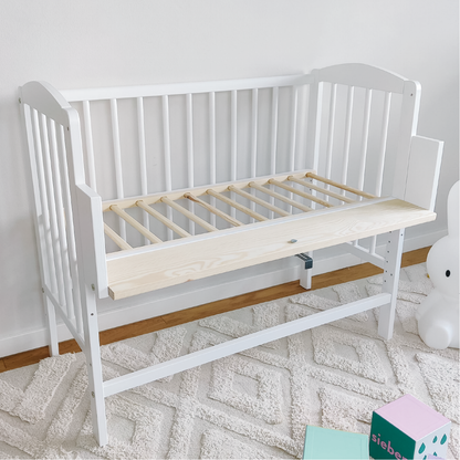 Lit d'appoint pour lit bébé 90x40 cm avec matelas, convertible en 90x55 cm, hauteur de couchage réglable 9 fois, peut également être utilisé comme transat pour bébé, bois de pin massif blanc