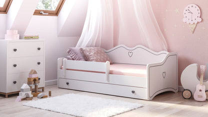 Lit enfant lit jeune fille 80x160 | 80x180 cm avec matelas antichute et tiroir | Canapé enfant princesse convertible en lit rose ou gris blanc