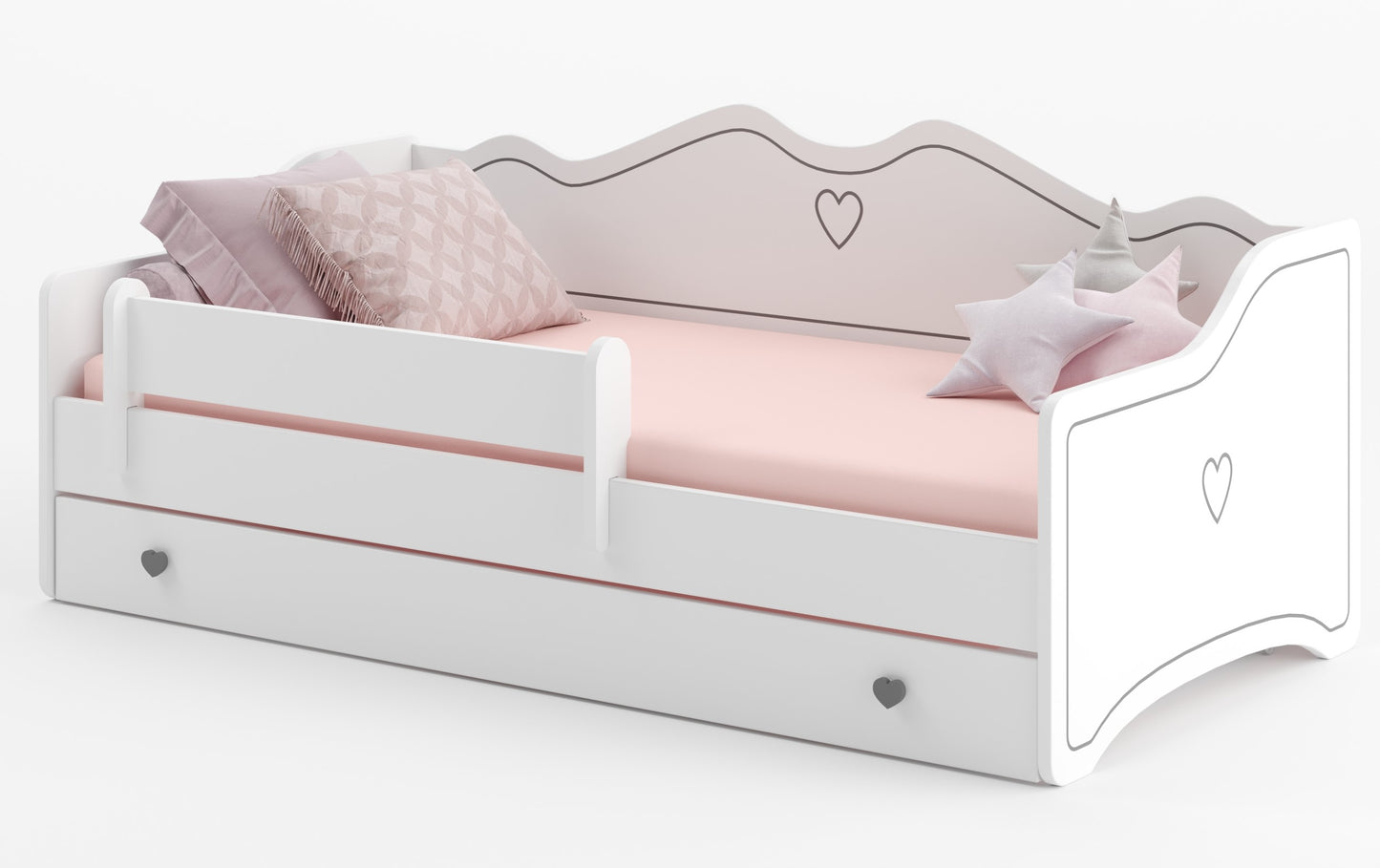 Lit enfant lit jeune fille 80x160 | 80x180 cm avec matelas antichute et tiroir | Canapé enfant princesse convertible en lit rose ou gris blanc