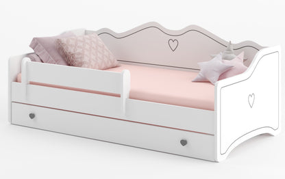 Lit enfant lit jeune fille 80x160 | 80x180 cm avec matelas antichute et tiroir | Canapé enfant princesse convertible en lit rose ou gris blanc