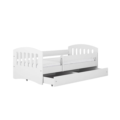 Lit enfant 80x160 | 80x180 cm avec matelas, protection antichute, sommier à lattes et tiroir en blanc, rose ou bleu lit fille garçon lit jeune