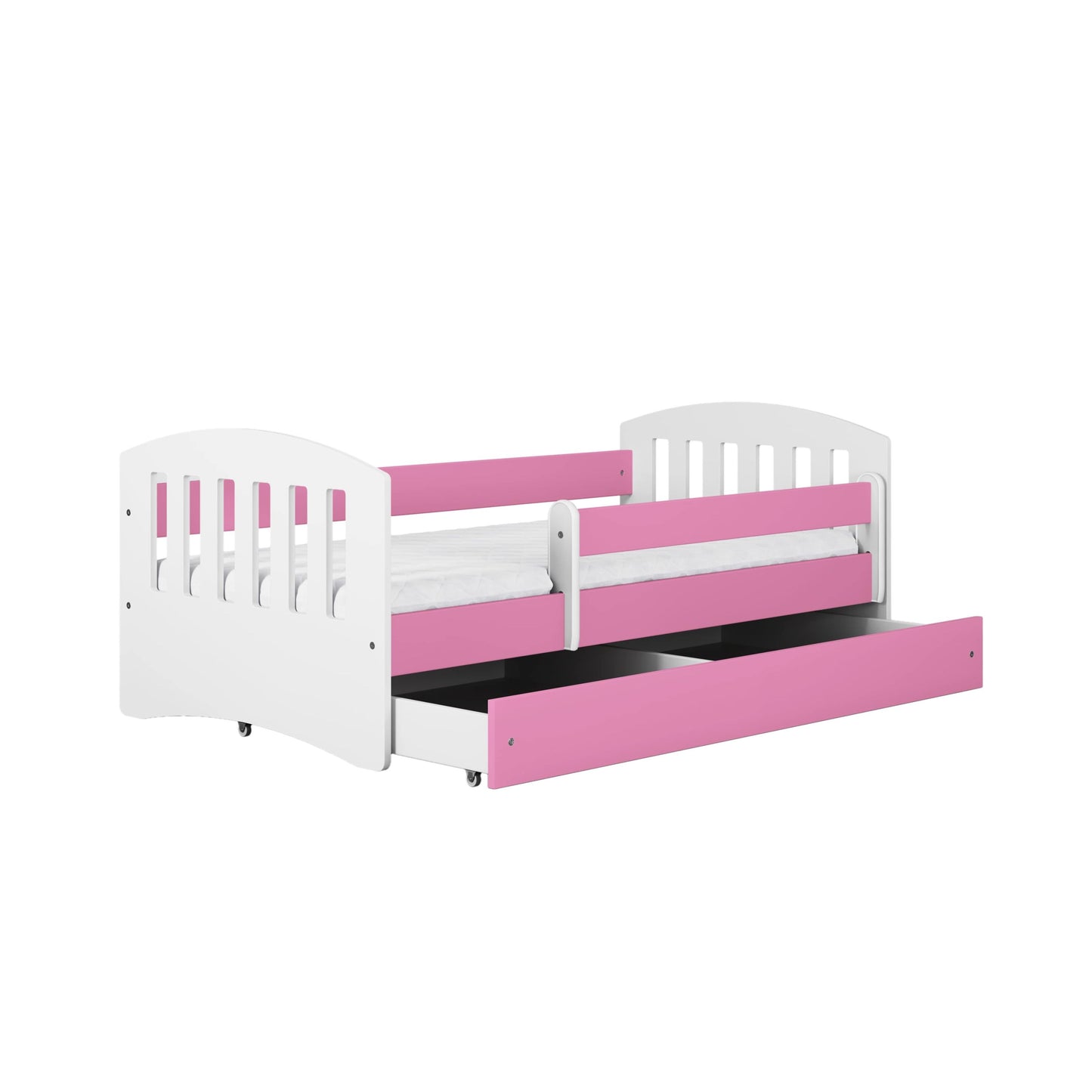 Lit enfant 80x160 | 80x180 cm avec matelas, protection antichute, sommier à lattes et tiroir en blanc, rose ou bleu lit fille garçon lit jeune