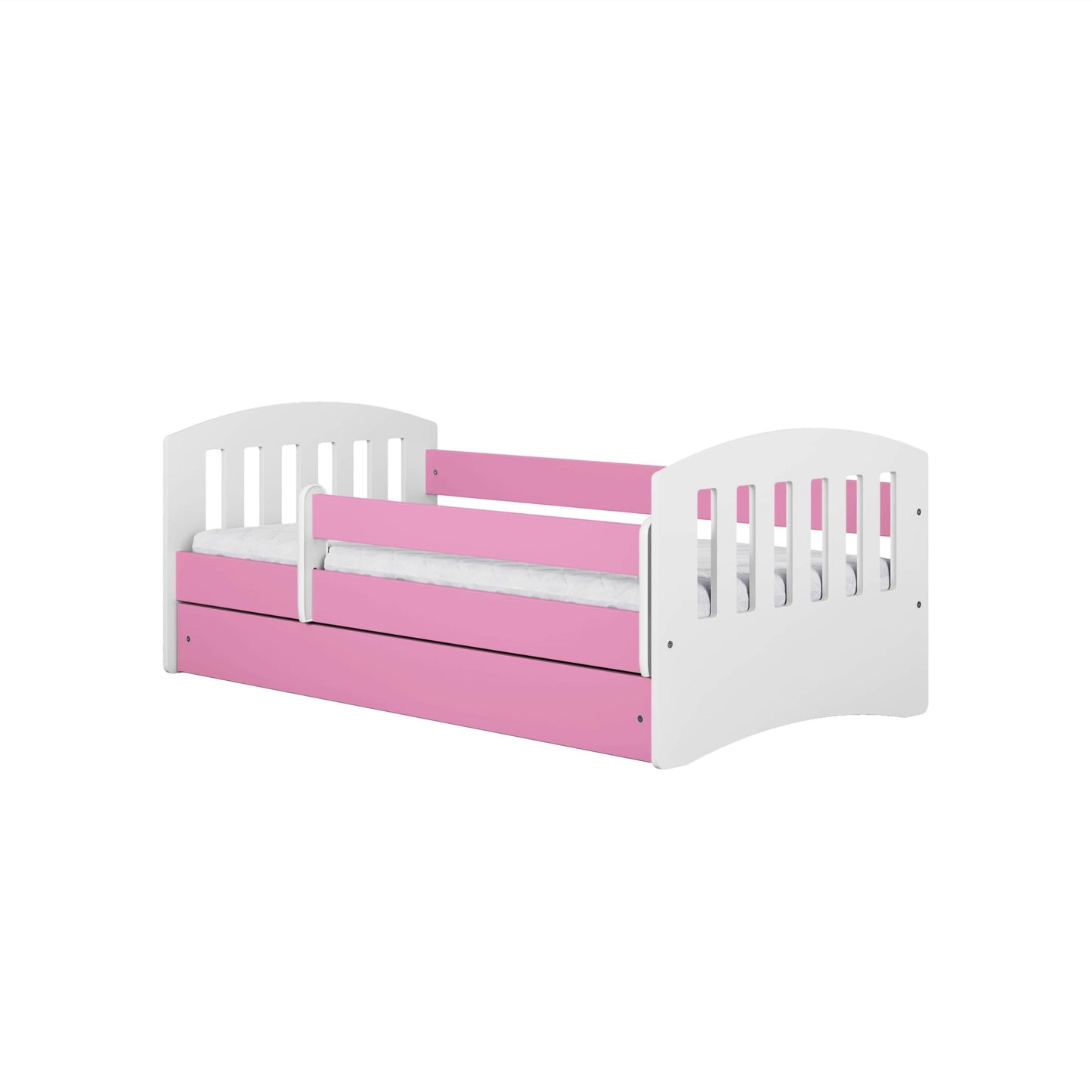 Kinderbett 80x160 | 80x180 cm mit Matratze, Rausfallschutz, Lattenrost & Schublade in weiß, pink oder blau Mädchen Jungen Bett Jugendbett