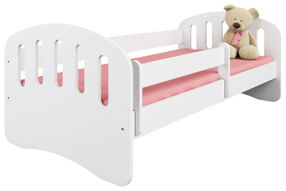 Lit enfant 80x160 | 80x180 cm avec matelas, tiroir (en option), protection antichute &amp; sommier à lattes en lit garçon fille blanc, rose, gris ou naturel