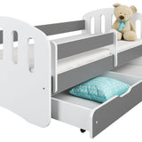 Kinderbett 80x160 | 80x180 cm mit Matratze, Schublade (optional), Rausfallschutz & Lattenrost in weiß, pink, grau oder natur Mädchen Jungen Bett