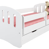 Kinderbett 80x160 | 80x180 cm mit Matratze, Schublade (optional), Rausfallschutz & Lattenrost in weiß, pink, grau oder natur Mädchen Jungen Bett