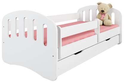 Lit enfant 80x160 | 80x180 cm avec matelas, tiroir (en option), protection antichute &amp; sommier à lattes en lit garçon fille blanc, rose, gris ou naturel