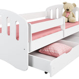 Kinderbett 80x160 | 80x180 cm mit Matratze, Schublade (optional), Rausfallschutz & Lattenrost in weiß, pink, grau oder natur Mädchen Jungen Bett