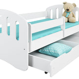 Kinderbett 80x160 | 80x180 cm mit Matratze, Schublade (optional), Rausfallschutz & Lattenrost in weiß, pink, grau oder natur Mädchen Jungen Bett