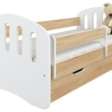 Kinderbett 80x160 | 80x180 cm mit Matratze, Schublade (optional), Rausfallschutz & Lattenrost in weiß, pink, grau oder natur Mädchen Jungen Bett
