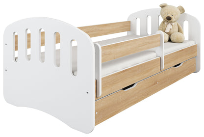 Lit enfant 80x160 | 80x180 cm avec matelas, tiroir (en option), protection antichute &amp; sommier à lattes en lit garçon fille blanc, rose, gris ou naturel