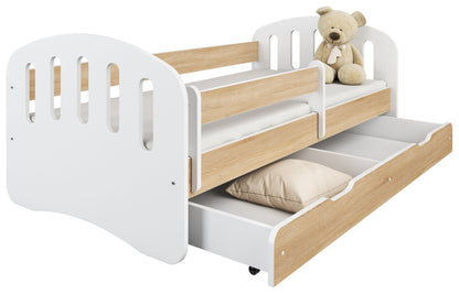 Lit enfant 80x160 | 80x180 cm avec matelas, tiroir (en option), protection antichute &amp; sommier à lattes en lit garçon fille blanc, rose, gris ou naturel