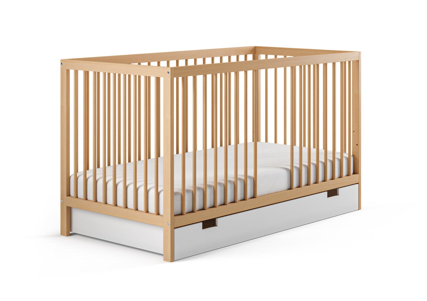 Babybett Kinderbett Gitterbett 60x120 | 70 x 140 cm höhenverstellbar & herausnehmbare Sprossen, optional mit Schublade und Matratze | Buchenholz weiss oder natur sehr stabil Made in Europe