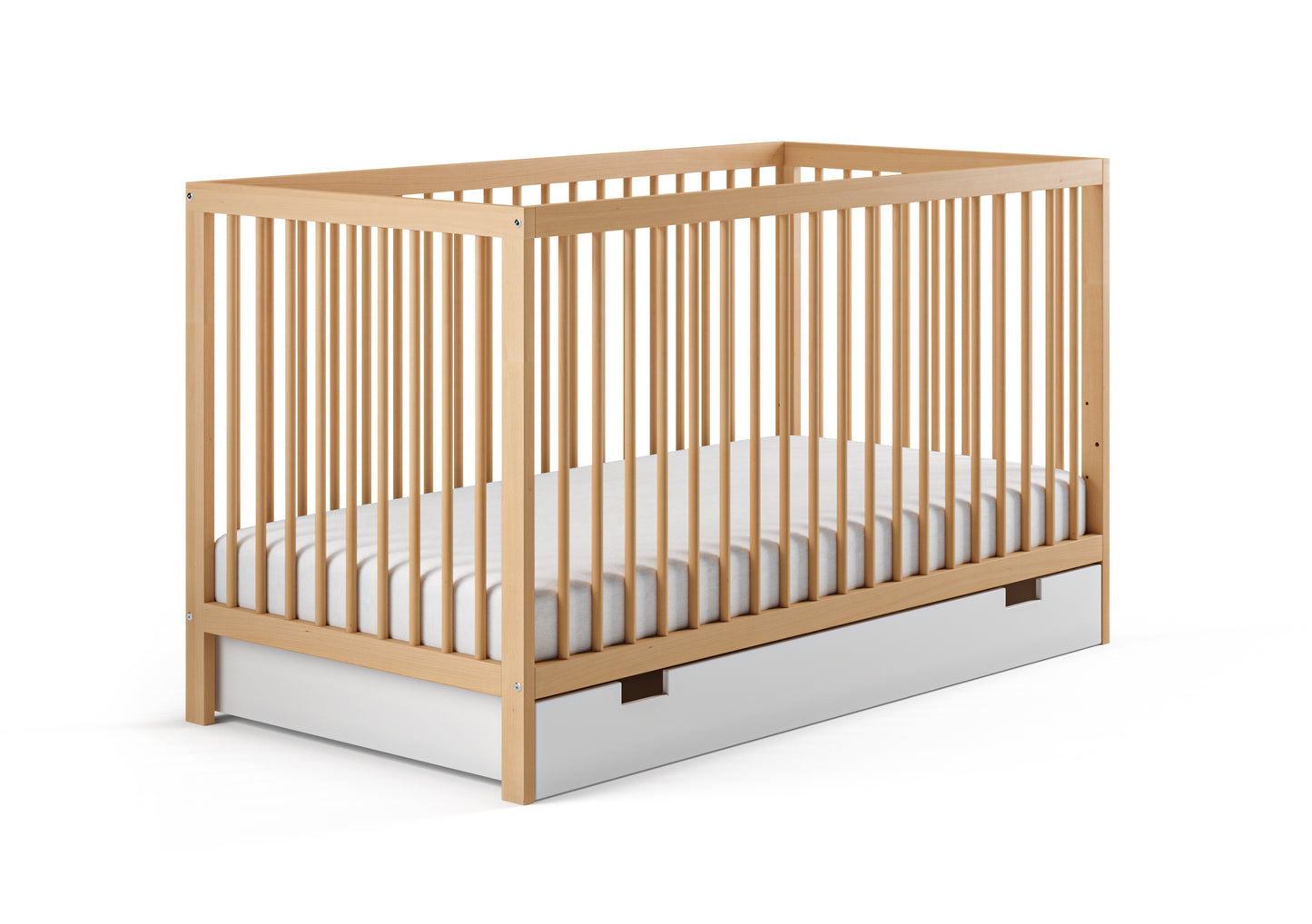 Lit bébé lit bébé 60x120 | Barreaux de 70 x 140 cm réglables en hauteur et amovibles, en option avec tiroir et matelas | Bois de hêtre blanc ou naturel très stable Fabriqué en Europe