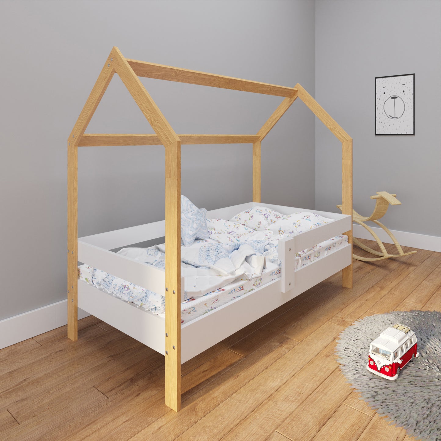 Lit cabane lit enfant lit enfant 80x160 cm avec matelas, tiroir (en option), protection antichute et sommier à lattes 160 x 80 pour filles et garçons