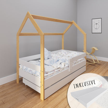 Lit cabane lit enfant lit enfant 80x160 cm avec matelas, tiroir (en option), protection antichute et sommier à lattes 160 x 80 pour filles et garçons