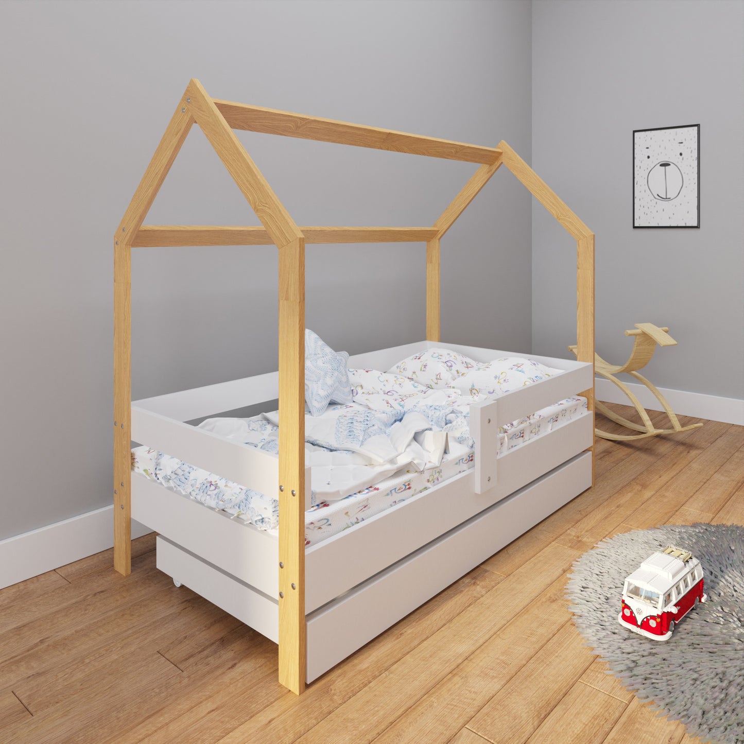 Lit cabane lit enfant lit enfant 80x160 cm avec matelas, tiroir (en option), protection antichute et sommier à lattes 160 x 80 pour filles et garçons