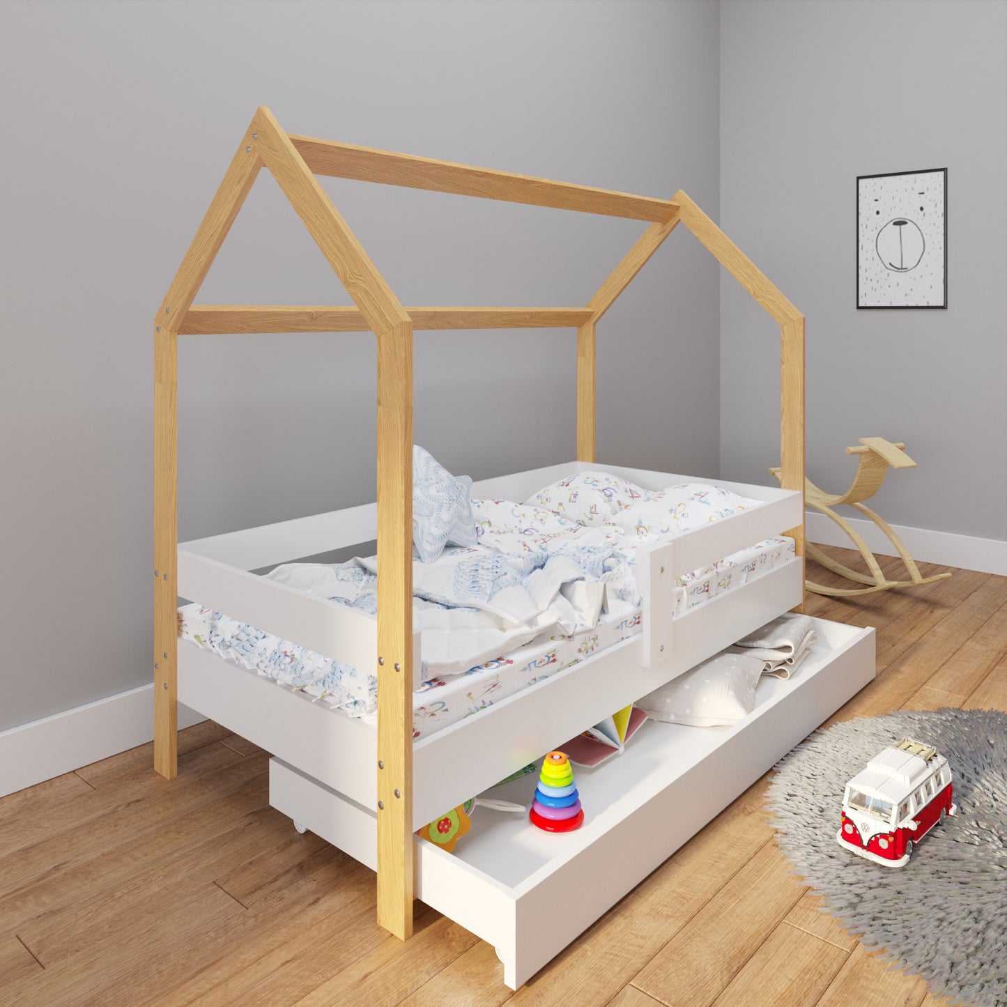 Lit cabane lit enfant lit enfant 80x160 cm avec matelas, tiroir (en option), protection antichute et sommier à lattes 160 x 80 pour filles et garçons