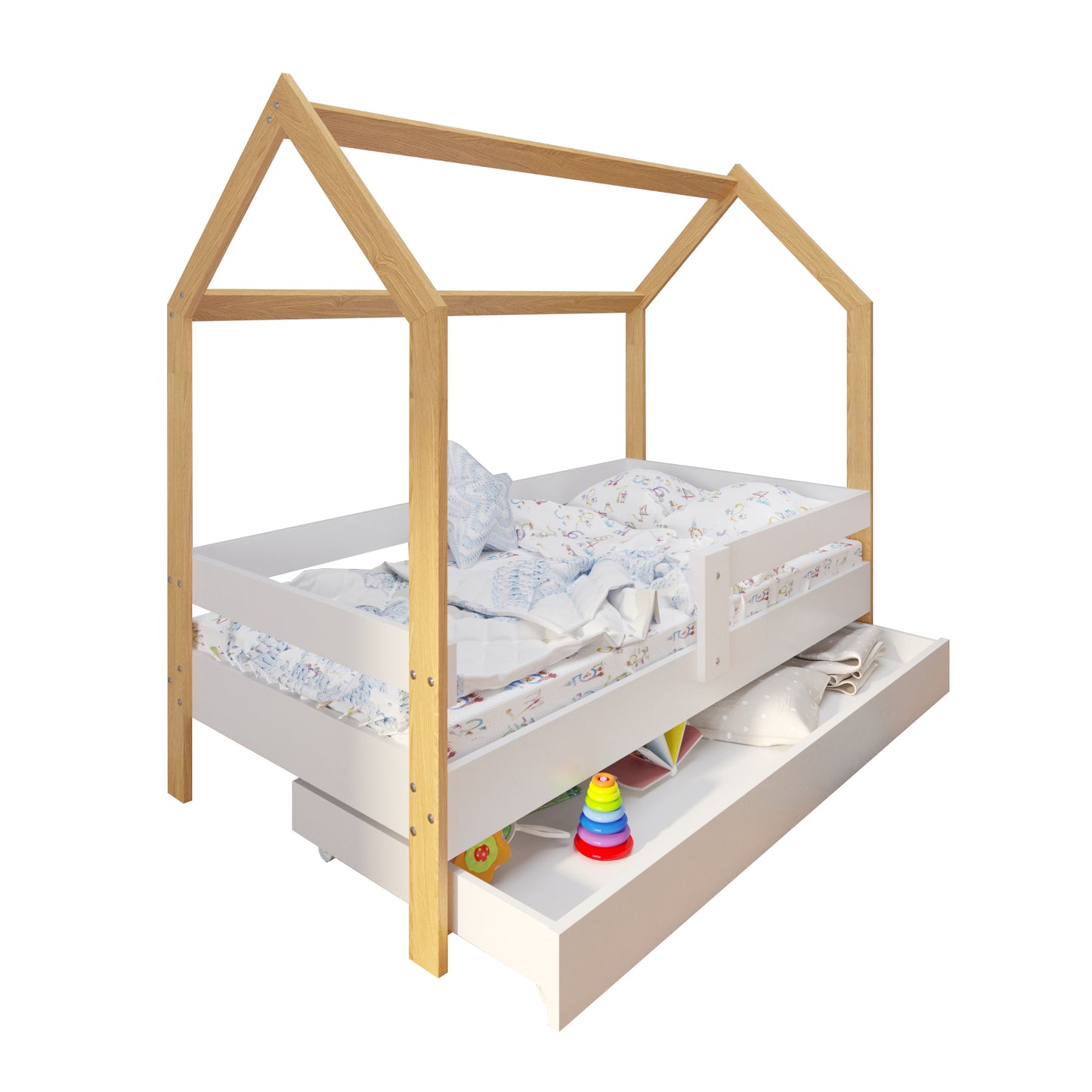 Lit cabane lit enfant lit enfant 80x160 cm avec matelas, tiroir (en option), protection antichute et sommier à lattes 160 x 80 pour filles et garçons