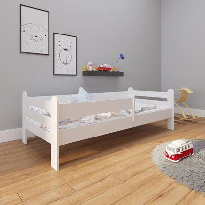 Lit enfant 80x160 | 80x180 | 90x200 cm avec matelas, protection antichute et sommier à lattes en blanc lit fille garçon lit jeune