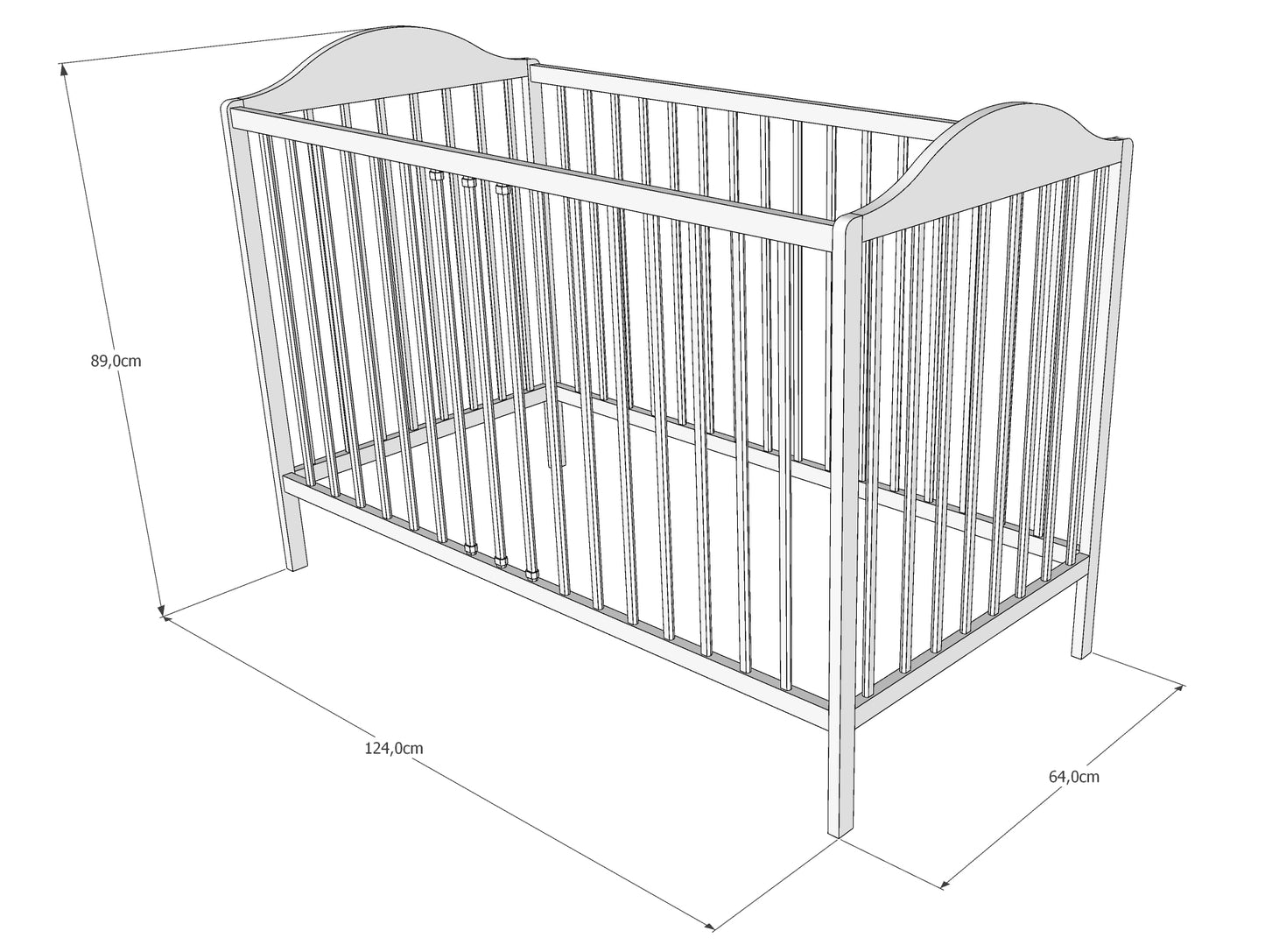 Babybett Gitterbett 60x120 cm mit Matratze (optional) höhenverstellbar | herausnehmbare Sprossen Stäbe weiß, grau oder natur Made in Europe