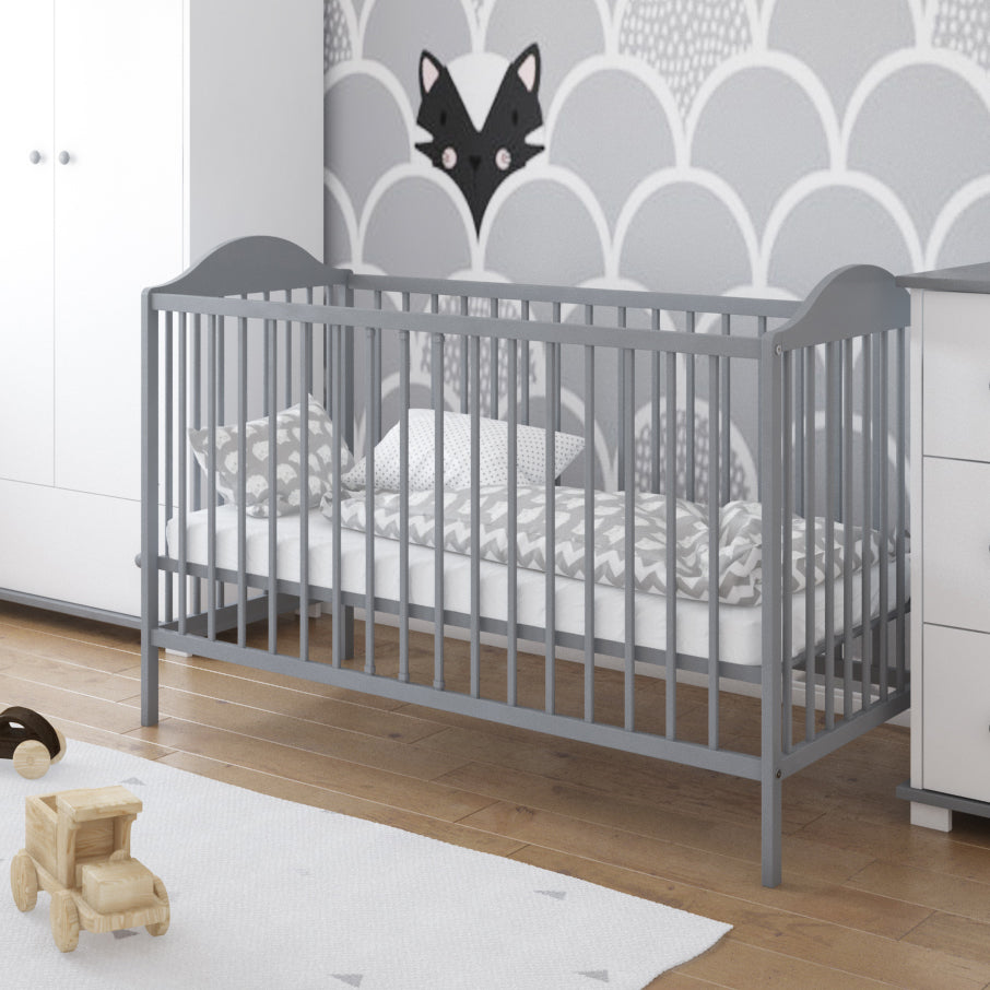 Lit bébé lit bébé 60x120 cm avec matelas (en option) réglable en hauteur | Barreaux à échelons amovibles blancs, gris ou naturels Fabriqué en Europe