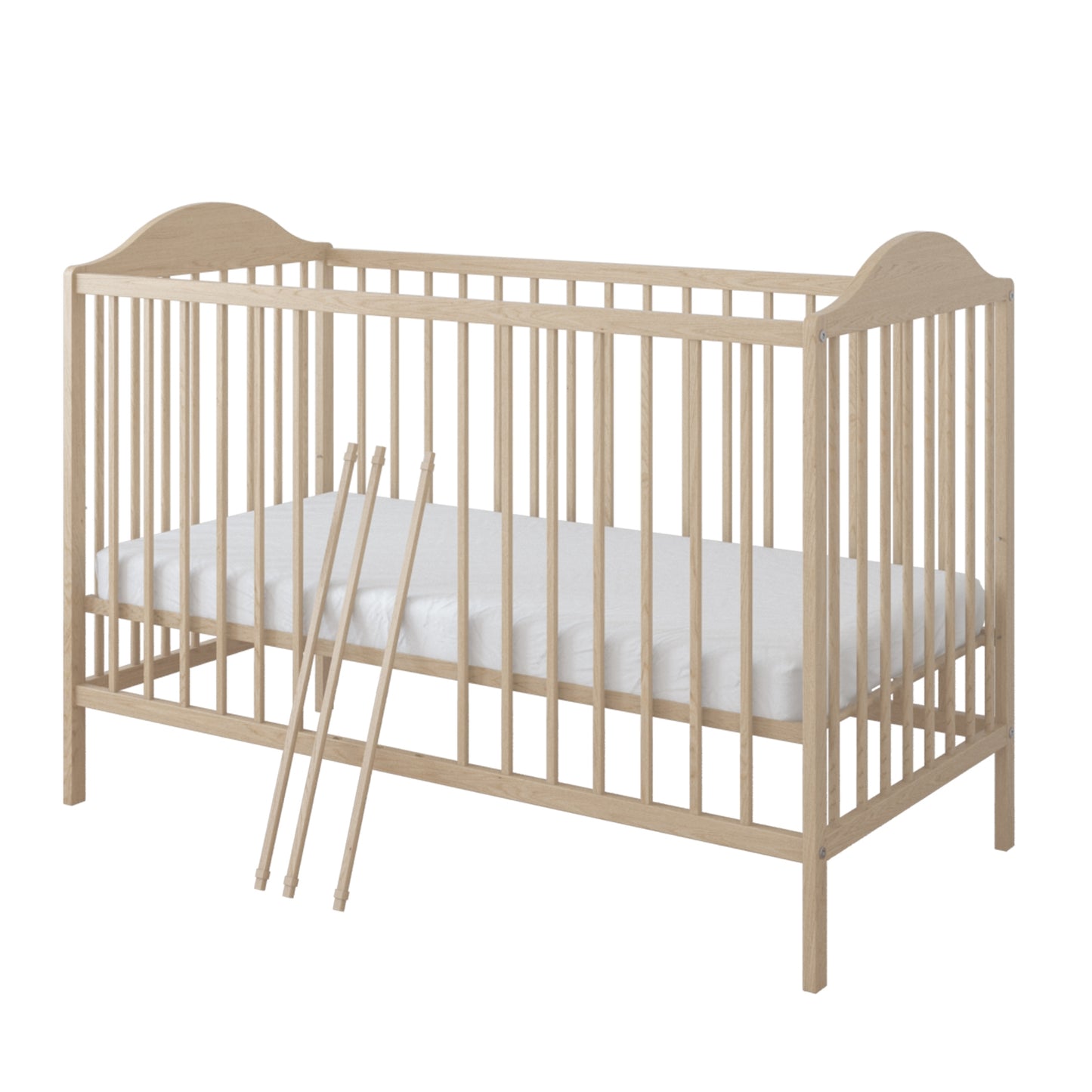 Lit bébé lit bébé 60x120 cm avec matelas (en option) réglable en hauteur | Barreaux à échelons amovibles blancs, gris ou naturels Fabriqué en Europe