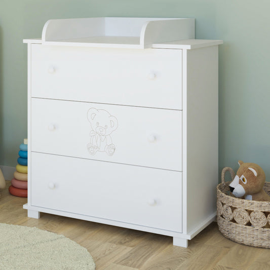 Table à langer commode table à langer avec accessoire à langer avec 3 tiroirs et gravure Petite Princesse en blanc rose filles Fabriqué en Europe