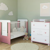 Wickelkommode Kommode Wickeltisch mit Wickelaufsatz mit 3 Schubladen und Kleine Prinzessin Gravur in weiss pink Mädchen Made in Europe