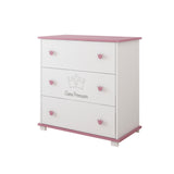 Wickelkommode Kommode Wickeltisch mit Wickelaufsatz mit 3 Schubladen und Kleine Prinzessin Gravur in weiss pink Mädchen Made in Europe