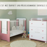 Wickelkommode Kommode Wickeltisch mit Wickelaufsatz mit 3 Schubladen und Kleine Prinzessin Gravur in weiss pink Mädchen Made in Europe