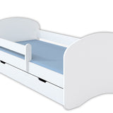 Lit enfant 70x140 | 80x160 | 80x180 cm avec matelas, tiroir (en option), protection antichute &amp; sommier à lattes en lit garçon fille blanc, rose, gris ou naturel